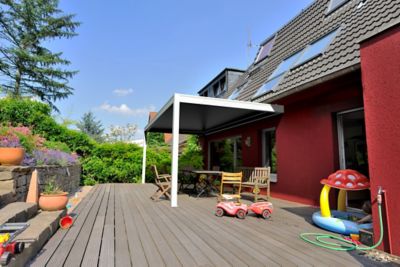 Pergola bioclimatique adossée motorisée aluminium Oviedo blanc 6 x 3 m