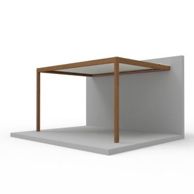 Pergola bioclimatique adossée motorisée Salto Alumin'home aluminium aspect bois - 3 x 4 m avec LED intégrés