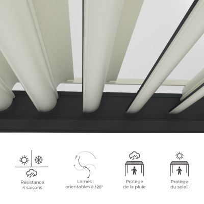 Pergola bioclimatique adossée motorisée Salto Alumin'home aluminium aspect bois - 3 x 4 m avec LED intégrés