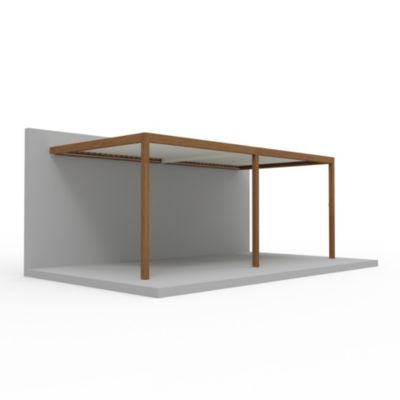 Pergola bioclimatique adossée motorisée Salto Alumin'home aluminium aspect bois - 6 x 3 m avec LED intégrés