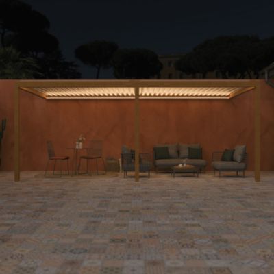 Pergola bioclimatique adossée motorisée Salto Alumin'home aluminium aspect bois - 6 x 3 m avec LED intégrés