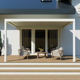 Pergola bioclimatique adossée motorisée Salto Alumin'home aluminium blanc - 3 x 4 m avec LED intégrés