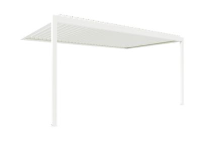 Pergola bioclimatique adossée motorisée Salto Alumin'home aluminium blanc RAL 9010 - 5 x 3 m avec LED intégrés