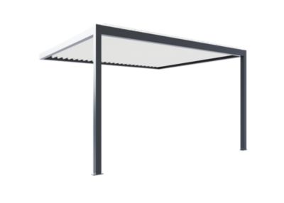 Pergola bioclimatique adossée motorisée Salto Alumin'home aluminium gris foncé RAL 7016 - 4 x 3,5 ma vec LED intégrés