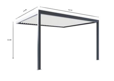Pergola bioclimatique adossée motorisée Salto Alumin'home aluminium gris foncé RAL 7016 - 4 x 3,5 ma vec LED intégrés