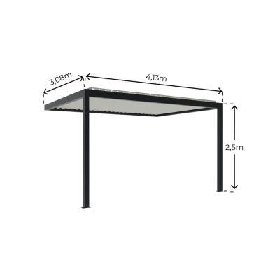 Pergola bioclimatique adossée motorisée Salto Alumin'home aluminium gris foncé RAL 7016 - 4 x 3 m avec LED intégrés
