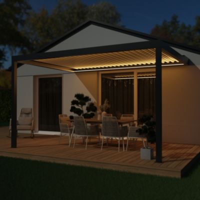 Pergola bioclimatique adossée motorisée Salto Alumin'home aluminium gris foncé RAL 7016 - 4 x 3 m avec LED intégrés