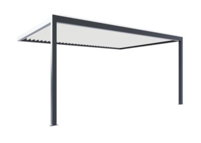Pergola bioclimatique adossée motorisée Salto Alumin'home aluminium gris foncé RAL 7016 - 5 x 3,5 m avec LED intégrés
