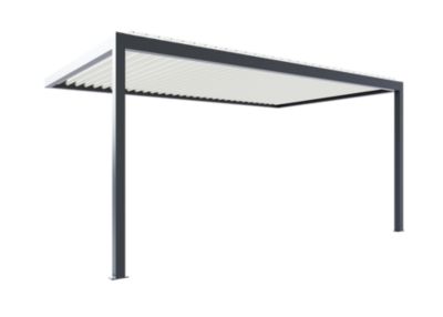 Pergola bioclimatique adossée motorisée Salto Alumin'home aluminium gris foncé RAL 7016 - 5 x 3 m avec LED intégrés