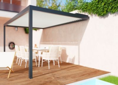 Pergola bioclimatique adossée motorisée Salto Alumin'home aluminium gris foncé RAL 7016 - 5 x 3 m avec LED intégrés