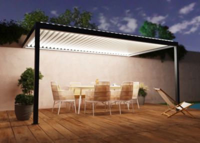 Pergola bioclimatique adossée motorisée Salto Alumin'home aluminium gris foncé RAL 7016 - 5 x 3 m avec LED intégrés