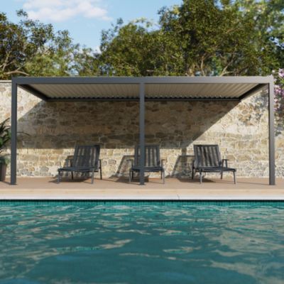 Pergola bioclimatique adossée motorisée Salto Alumin'home aluminium gris foncé RAL 7016 - 6 x 3 m avec LED intégrés