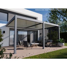 Pergola Bioclimatique Aluminium Adossée 19m² - 3,6x5,3 - Panneaux Vénitiens - Anthracite - 34 lames en Aluminium a 120 degrés