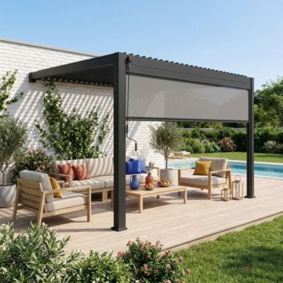 Pergola bioclimatique aluminium adossée 4x3m + 1 store 4m anthracite Triomphe