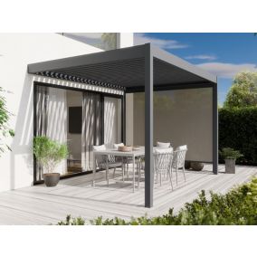 Pergola Bioclimatique Aluminium Adossee 12m² - 3x4m - Store Latéral Inclus - 29 lames en Acier Galvanisé Inclinables a 90 degrés