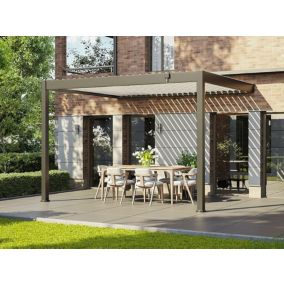 Pergola Bioclimatique Aluminium Adossee 12m² - 4x3m - Gris Anthracite - 29 Lames Orientables 90 degrés - Manivelle Fournie