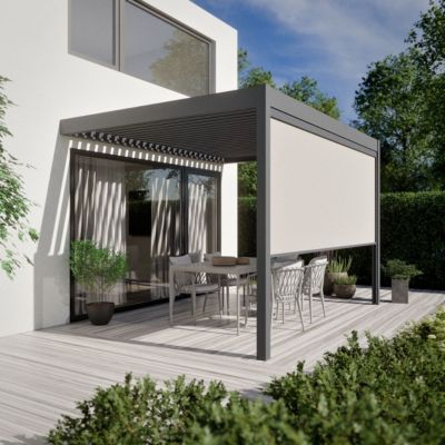 Pergola Bioclimatique Aluminium Adossee ZENITH 12m2 - 3x4m - Store lateral inclus - Lame acier galvanisé
