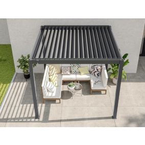 Pergola Bioclimatique Aluminium Autoportée 12m² - 3x4 - Anthracite - 25 lames en Aluminium a 120 degrés - Tonnelle - ECLIPSE