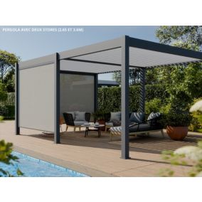 Pergola Bioclimatique Aluminium Autoportée 19m² - 3,6x5,3 - Deux Stores Inclus  - Anthracite - 34 lames en Aluminium a 120 degrés