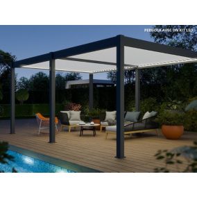 Pergola Bioclimatique Aluminium Autoportée 19m² - 3,6x5,3 - Kit LED Inclus  - Anthracite - 34 lames en Aluminium a 120 degrés