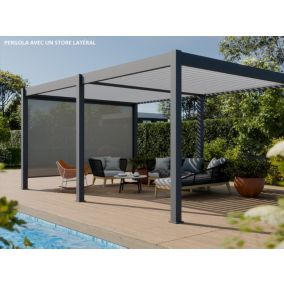 Pergola Bioclimatique Aluminium Autoportée 19m² - 3,6x5,3 - Store Latéral Inclus - Anthracite - 34 lames en Aluminium a 120 degrés