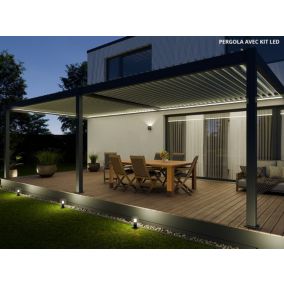 Pergola Bioclimatique Aluminium Autoportée 32m² - 4x8m - Kit LED Inclus  - Anthracite - 50 lames en Aluminium a 120 degrés - HALO