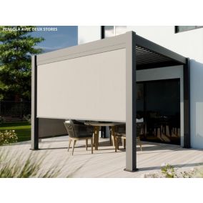 Pergola Bioclimatique Aluminium Autoportée 9m² - 3x3 m Deux Stores 3m Inclus - 19 Lames Aluminium Inclinables a 90 degrés