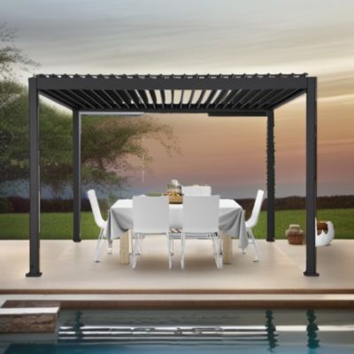 Pergola bioclimatique aluminium autoportante 250,8 x 392,7 cm avec rubans LED