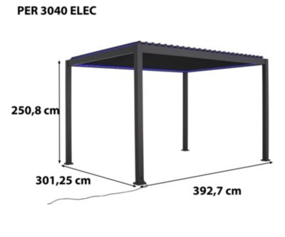 Pergola bioclimatique aluminium autoportante 250,8 x 392,7 cm avec rubans LED