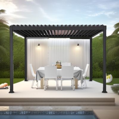 Pergola bioclimatique aluminium autoportante 250,8 x 392,7 cm avec rubans LED