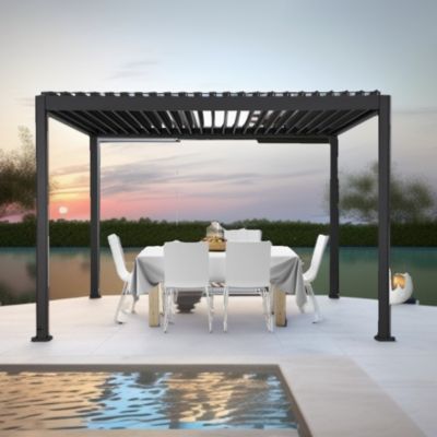 Pergola bioclimatique aluminium autoportante 250,8 x 392,7 cm avec rubans LED