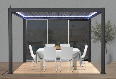 Pergola bioclimatique aluminium autoportante 250,8 x 392,7 cm avec rubans LED