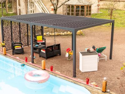 Pergola bioclimatique aluminium autoportante gris anthracite 5,98 x 2,35 m