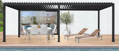 Pergola bioclimatique aluminium autoportante motorisée 5,91 x 2,50 m