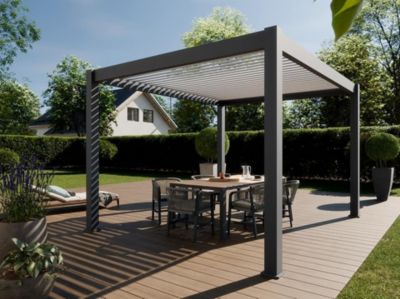 Pergola Bioclimatique Aluminium Autoportee 12m² - 3x4m - Gris - Lames Orientables de 0 à 120 degrés - ECLIPSE