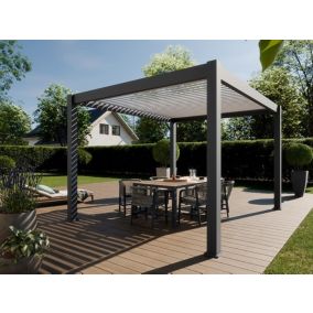 Pergola Bioclimatique Aluminium Autoportee 12m² - 3x4m - Gris - Lames Orientables de 0 à 120 degrés - ECLIPSE