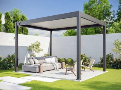 Pergola Bioclimatique Aluminium Autoportee 12m² - 3x4m - Gris - Lames Orientables de 0 à 120 degrés - ECLIPSE