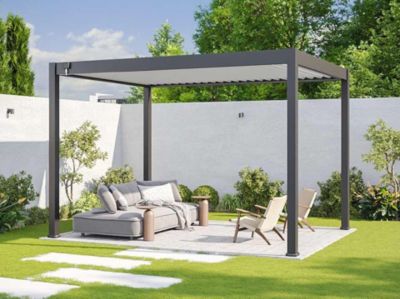 Pergola Bioclimatique Aluminium Autoportee 12m² - 3x4m - Gris - Lames Orientables de 0 à 120 degrés - ECLIPSE