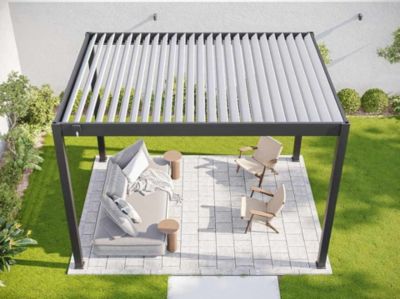 Pergola Bioclimatique Aluminium Autoportee 12m² - 3x4m - Gris - Lames Orientables de 0 à 120 degrés - ECLIPSE