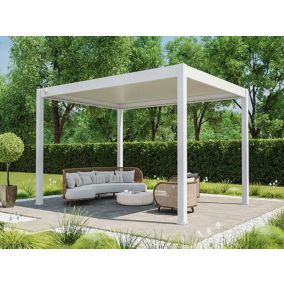 Pergola Bioclimatique Aluminium Autoportee 12m2 - 3x4m - Blanc - Lames Orientables de 0 à 120 degrés - ECLIPSE 12