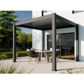 Pergola Bioclimatique Aluminium Autoportee 9m² - 3X3m - Gris - Ouverture des Lames Jusque 90 degrés - Lames en Acier Galvanisé