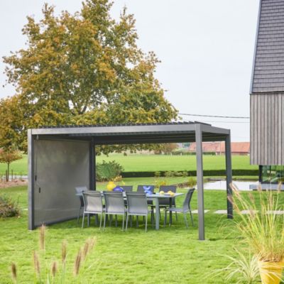 Pergola bioclimatique aluminium et acier 3x4m lames orientables + store 3m PALACE anthracite
