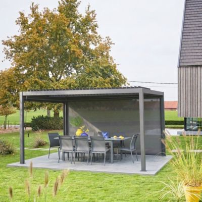 Pergola bioclimatique aluminium et acier 3x4m lames orientables + store 4m PALACE anthracite