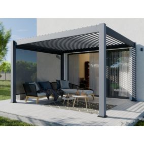 Pergola Bioclimatique Aluminum Autoportée 12m² - 3x4m Store Lateral Inclus - 24 lames en Acier Galvanisé Inclinables a 90 degrés