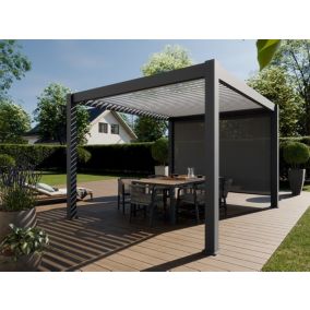 Pergola Bioclimatique Aluminum Autoportée 12m² - 3x4m Store Lateral Inclus - 25 lames en Aluminium Inclinables a 90 degrés