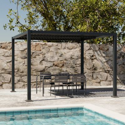 Pergola bioclimatique anthracite. aluminium et acier. 3x3m. lames orientables