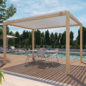 Pergola bioclimatique autoportée 3 x 4 m aluminium effet bois blanc   Oviala