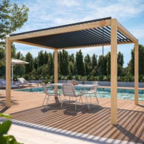 Pergola bioclimatique autoportée 3 x 4 m en aluminium effet bois - Oviala