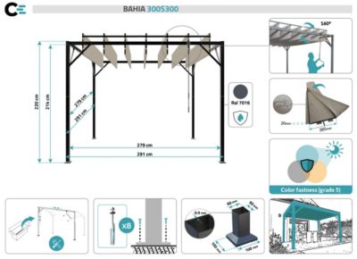 Pergola bioclimatique autoportée BAHIA 3x3m Toile Beige