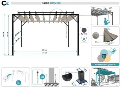 Pergola bioclimatique autoportée BAHIA 4x3m Toile Beige